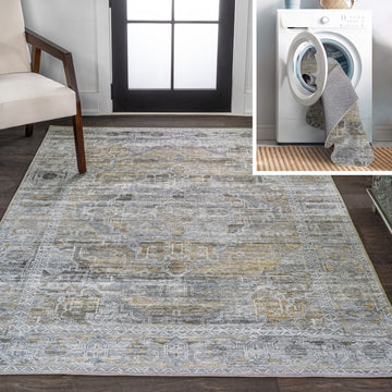 Alanya Ornate Medallion Washable Area Rug